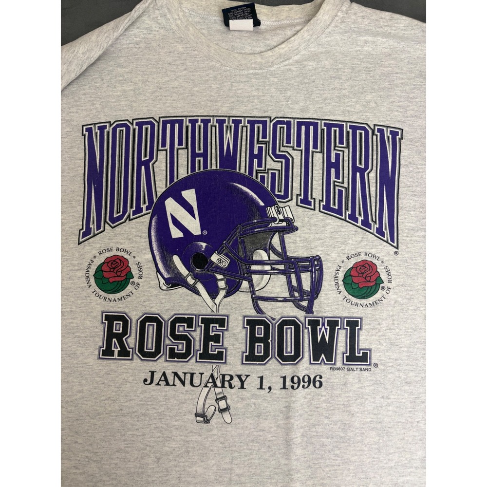 VTG Dad Preppy 1996 Northwestern Rose Bowl T-Shirt Galt Sand Gray XL